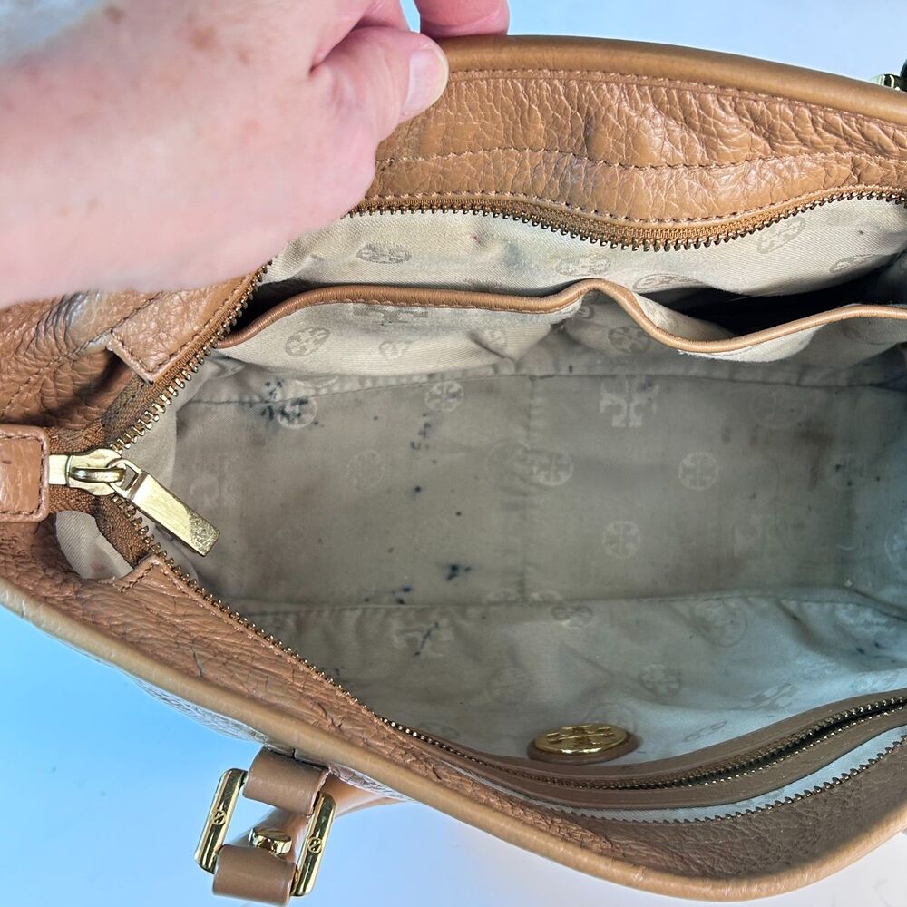 Tory Burch Amanda Caramel Tan Pebble Leather Dual Handle Satchel Tote Bag - Picture 8 of 16